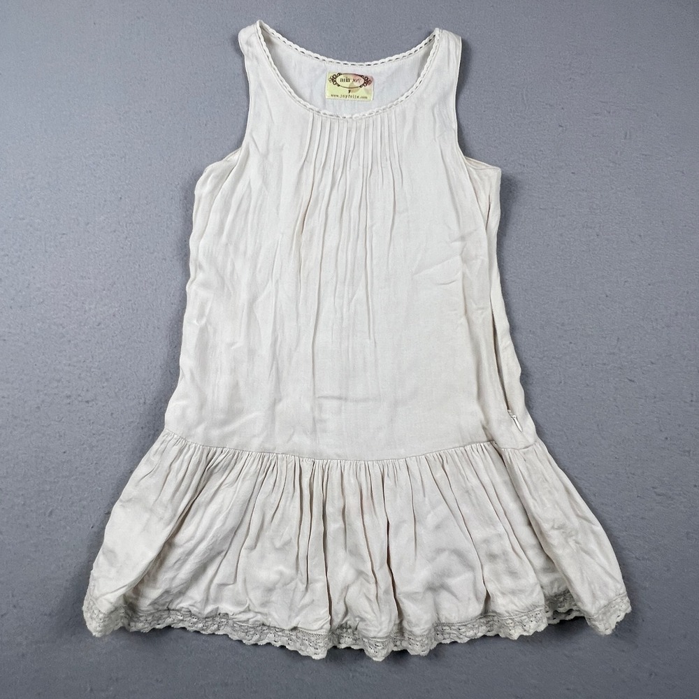 Mia Joy Joyfolie Dress Girls 7 Cream Pintuck Lace Trim Boho Drop Waist Rayon